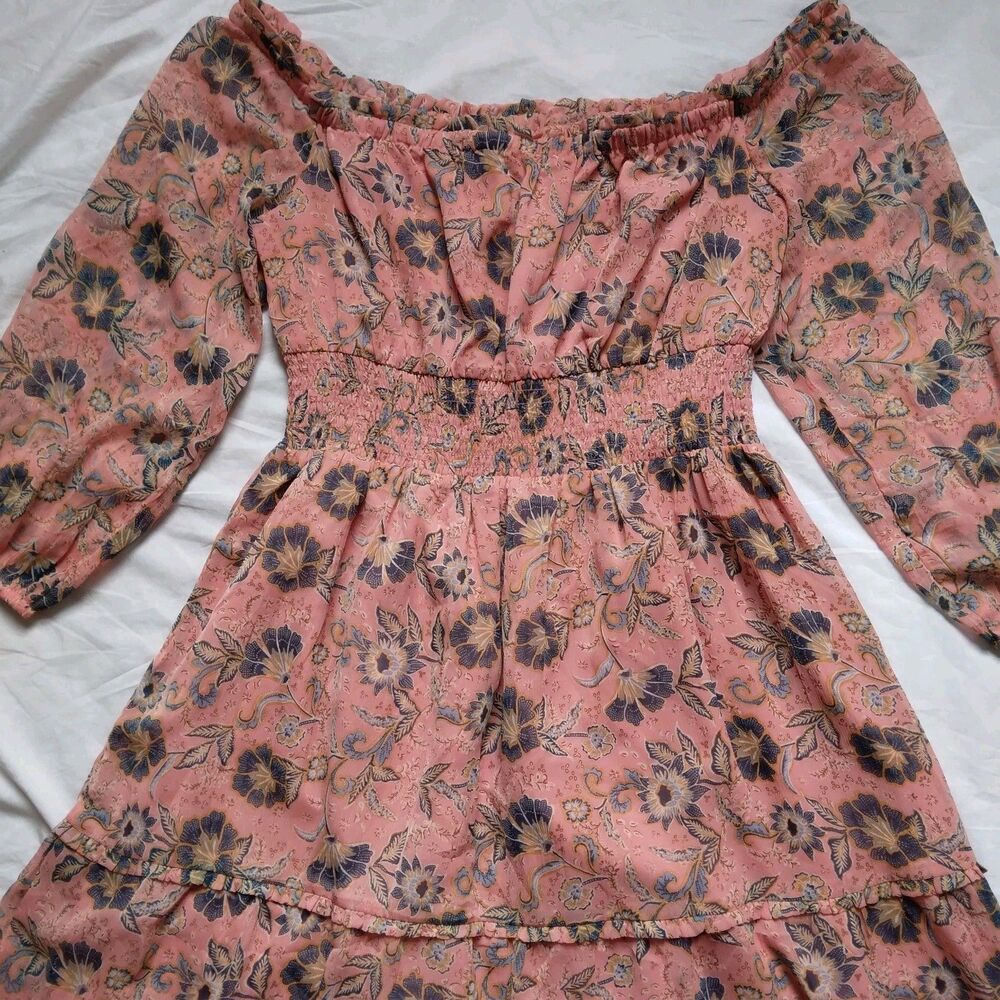 Patrons of Peace Dress Gypsy Floral Boho Peasant Pink Blue Womens Large - Picture 4 of 14